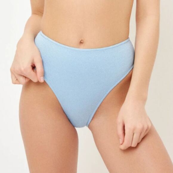 Frankie's Bikinis Grotto High Waisted Metallic Swimsuit Bottoms in Lagoon - Picture 1 of 6